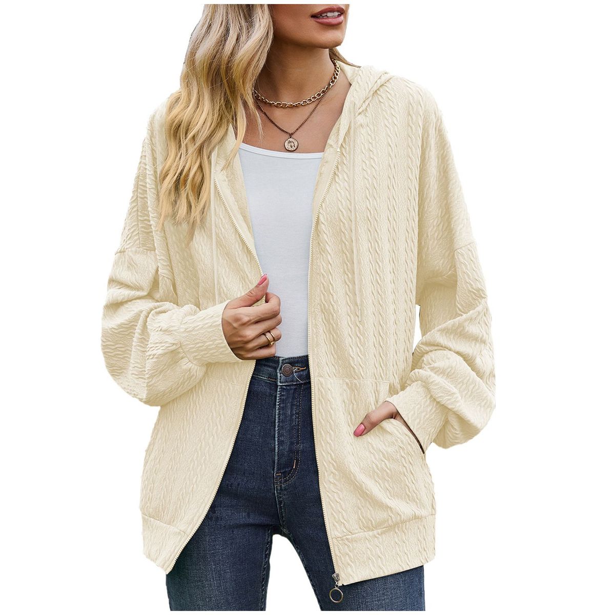 TIOZONEY - Chaqueta holgada con capucha y manga larga