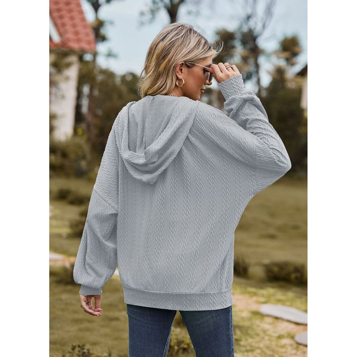 TIOZONEY - Chaqueta holgada con capucha y manga larga