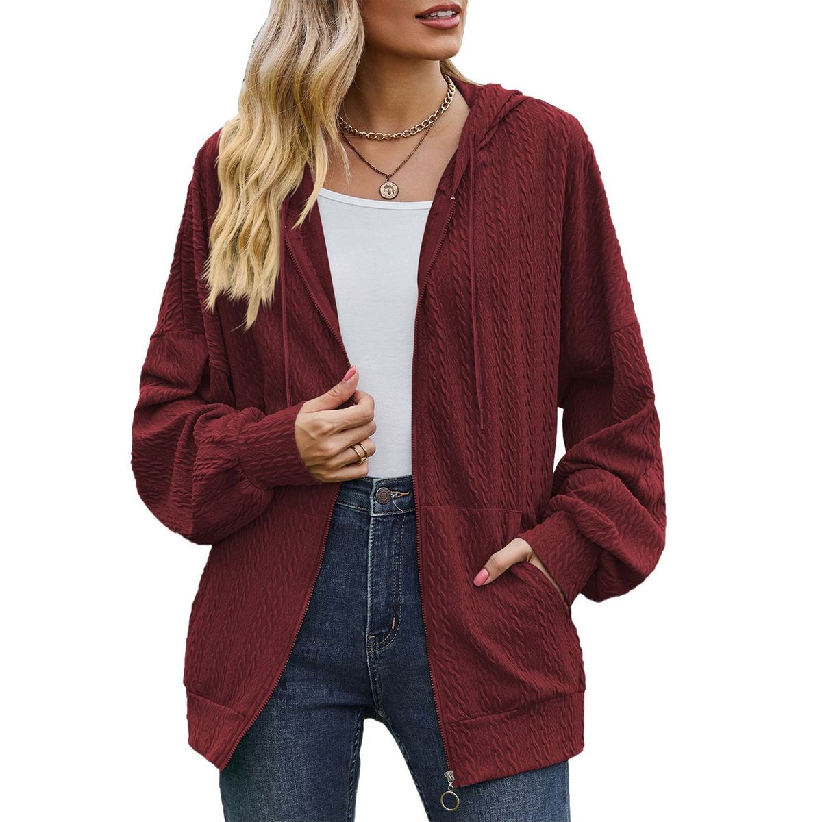 TIOZONEY - Chaqueta holgada con capucha y manga larga