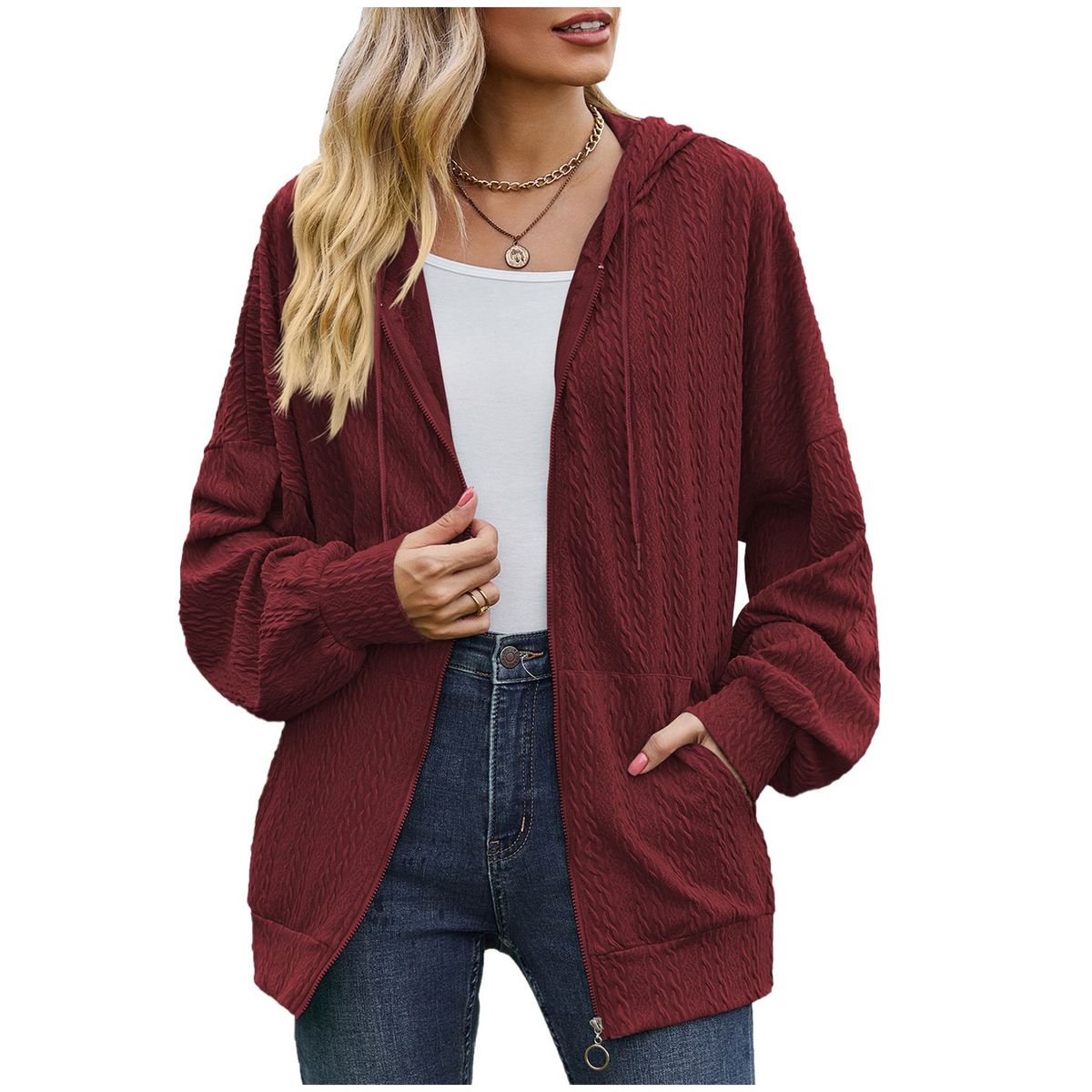 TIOZONEY - Chaqueta holgada con capucha y manga larga