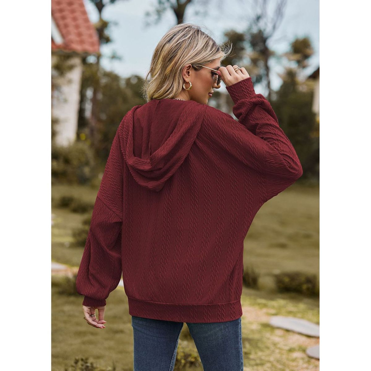 TIOZONEY - Chaqueta holgada con capucha y manga larga