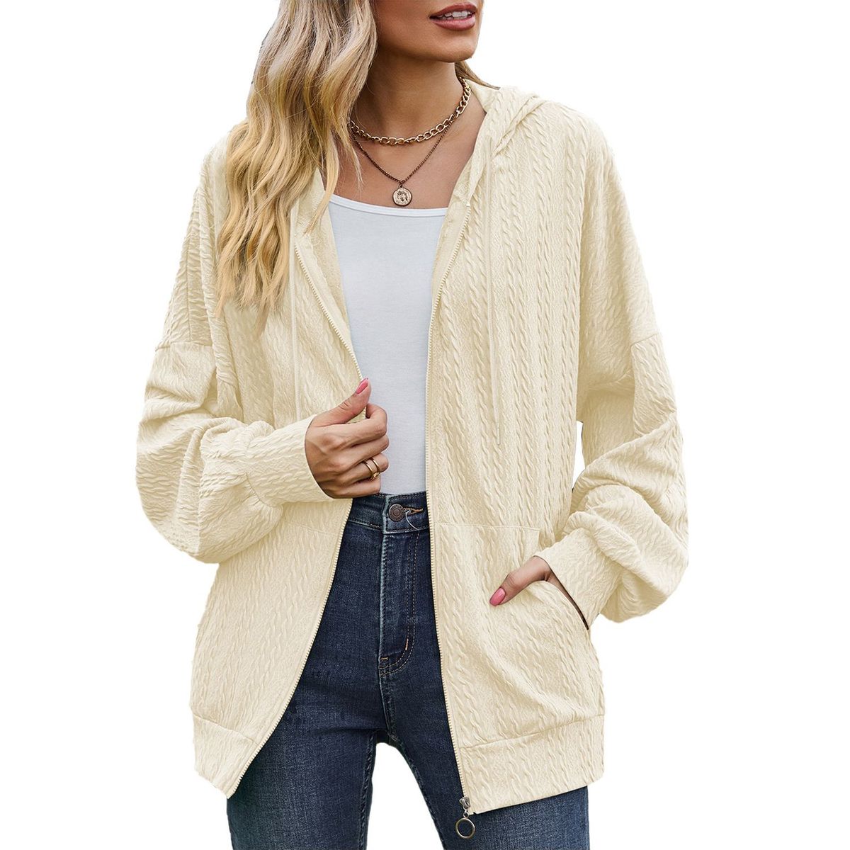 TIOZONEY - Chaqueta holgada con capucha y manga larga