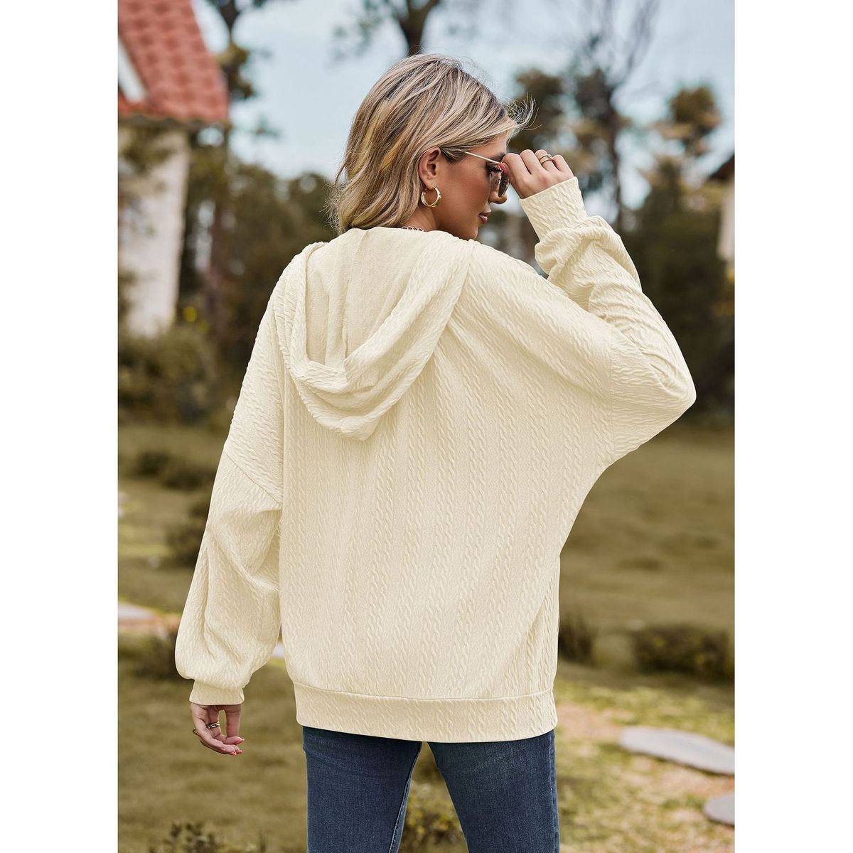 TIOZONEY - Chaqueta holgada con capucha y manga larga