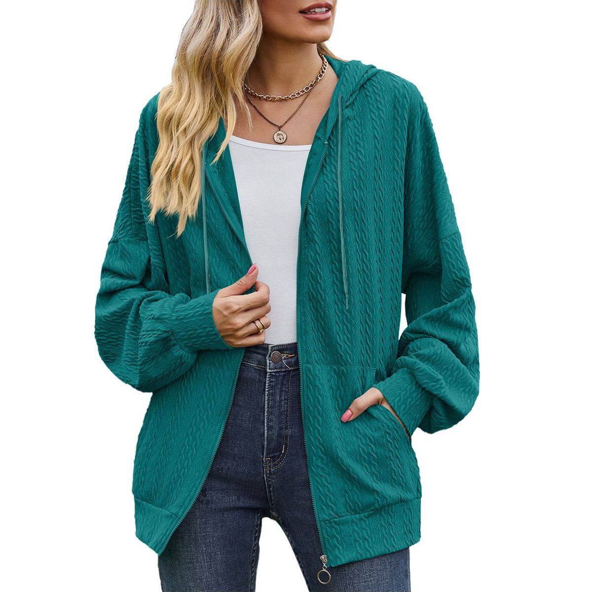TIOZONEY - Chaqueta holgada con capucha y manga larga