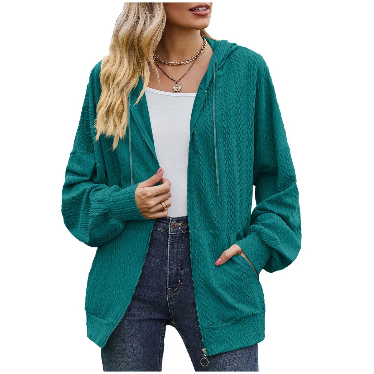 TIOZONEY - Chaqueta holgada con capucha y manga larga
