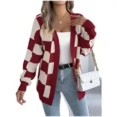 TIOZONEY - Cardigan a cuadros con bloques de color
