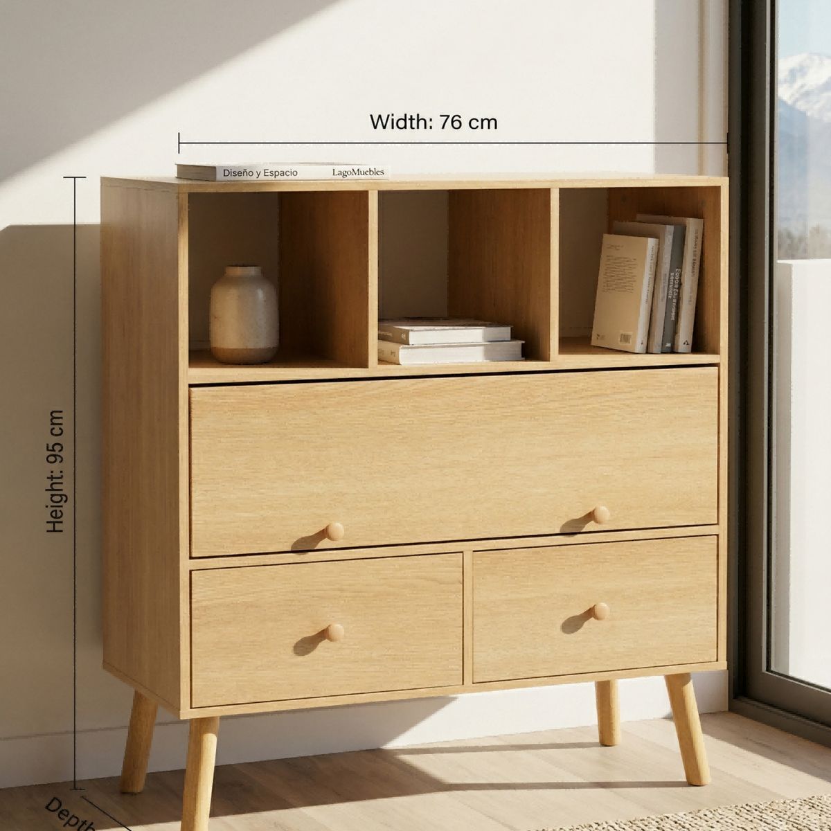 GENERICO - Organizador Multiusos Clasico Con Cajones Y Puerta Abatible Para Sala U Oficina 76x45x95cm