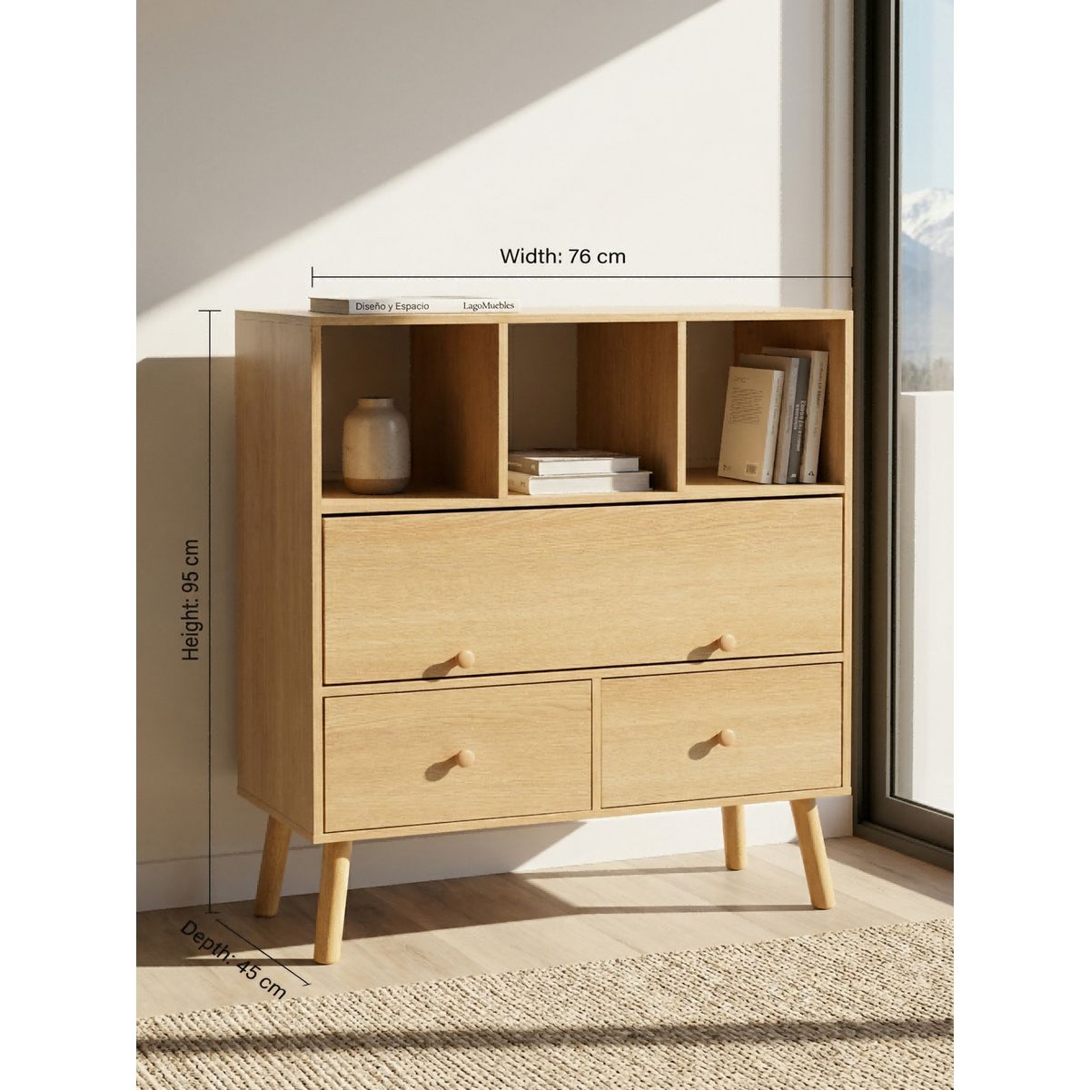 GENERICO - Organizador Multiusos Clasico Con Cajones Y Puerta Abatible Para Sala U Oficina 76x45x95cm