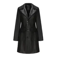 TIOZONEY - Abrigo largo de PU para mujer - Negro