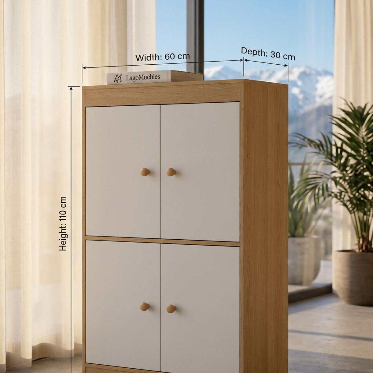 GENERICO - Organizador Multifuncional Con 4 Puertas Y Repisas Para Recámara Sala U Oficina 30x60x110cm