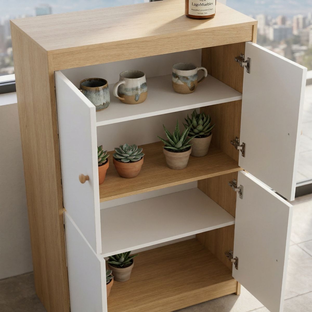 GENERICO - Organizador Multifuncional Con 4 Puertas Y Repisas Para Recámara Sala U Oficina 30x60x110cm