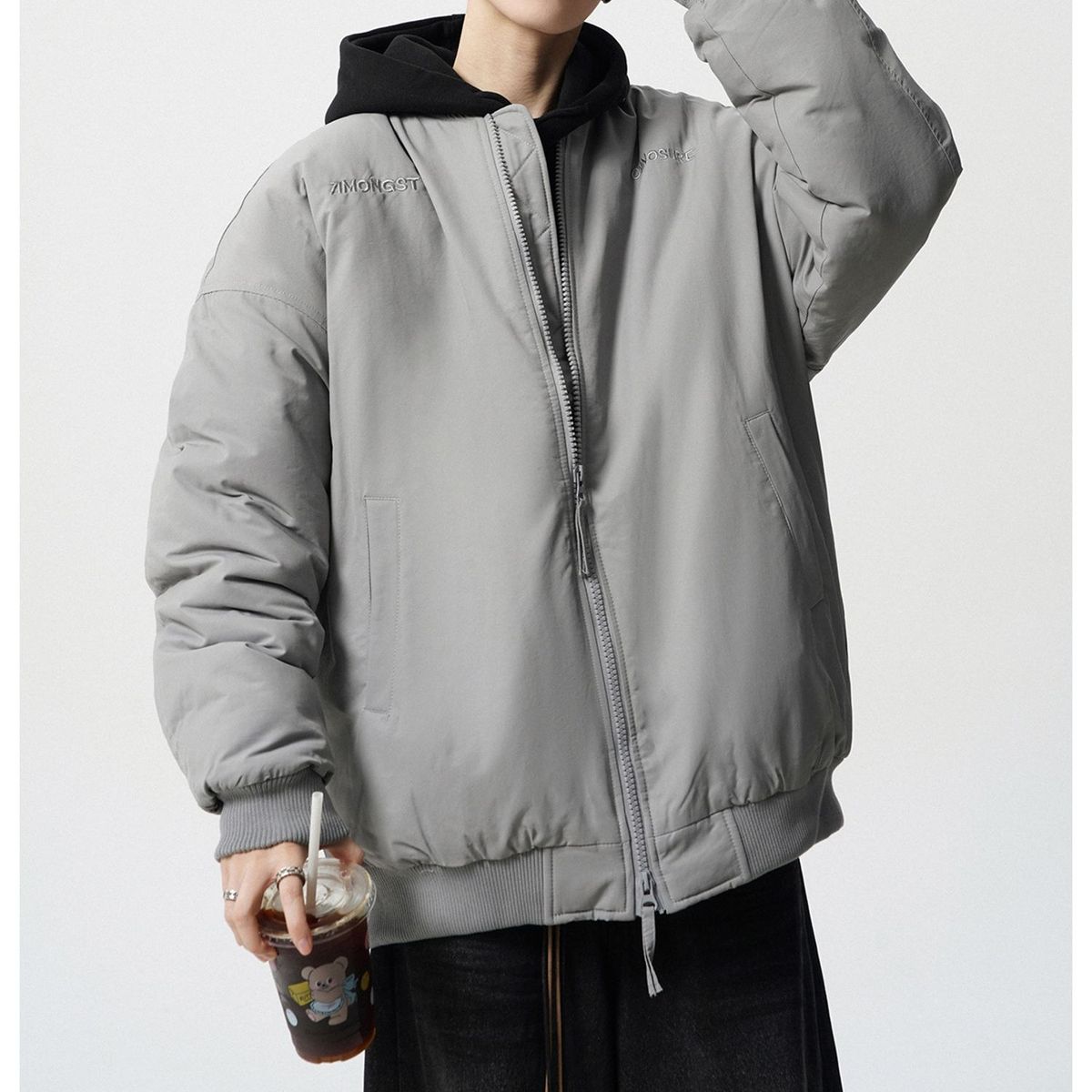 TIOZONEY - Chaqueta bomber para hombre-Gris