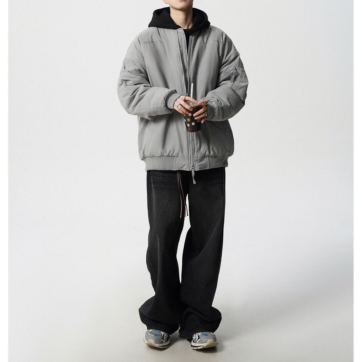 TIOZONEY - Chaqueta bomber para hombre-Gris