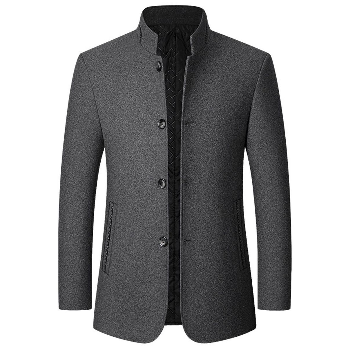 TIOZONEY - Chaqueta de cuello alto para hombre-Gris