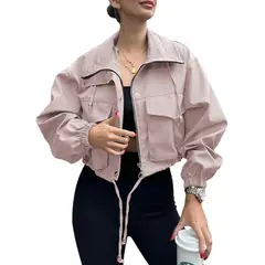 TIOZONEY - Trench para mujer-Rosa