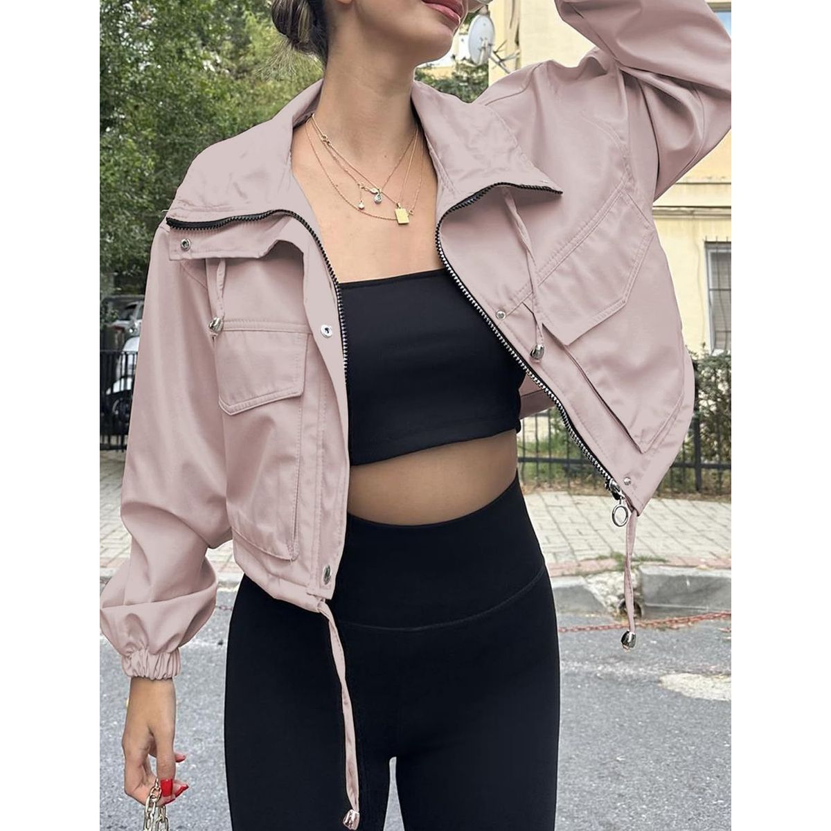 TIOZONEY - Trench para mujer-Rosa