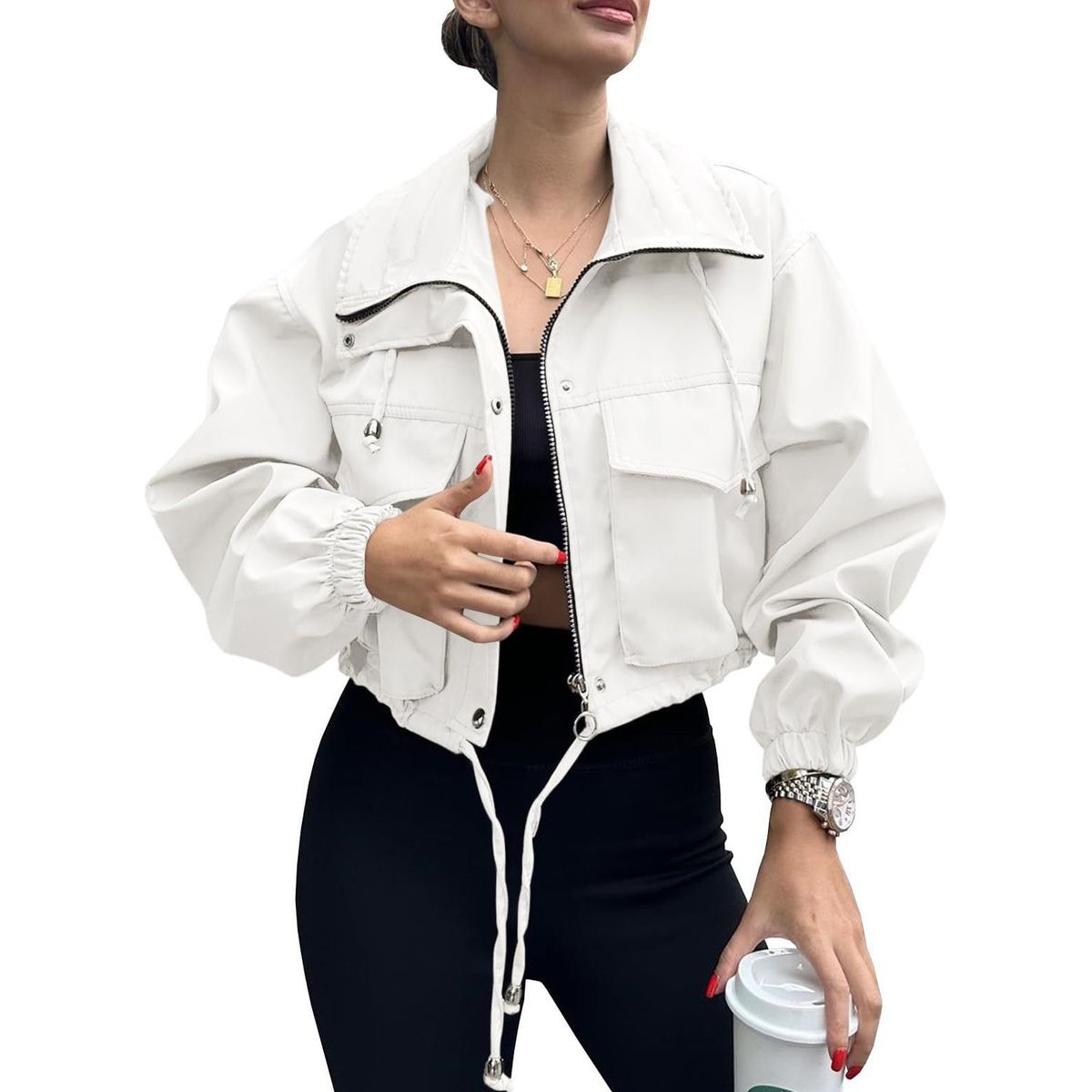 TIOZONEY - Trench para mujer-Blanco
