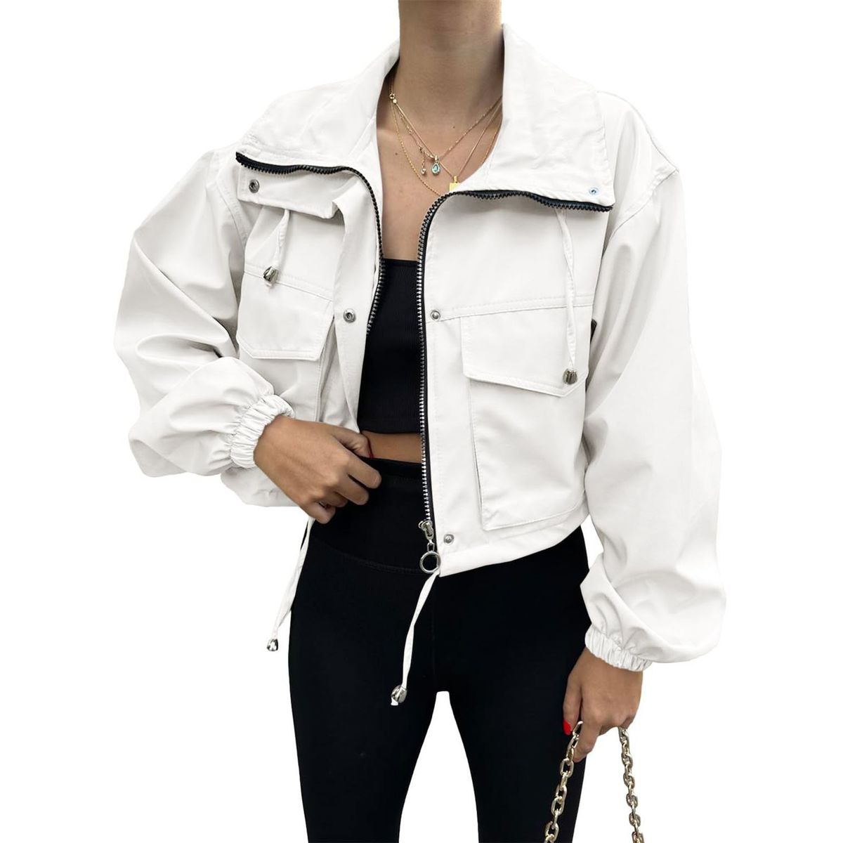 TIOZONEY - Trench para mujer-Blanco