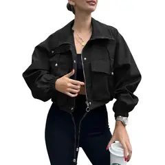 TIOZONEY - Trench para mujer-Negro