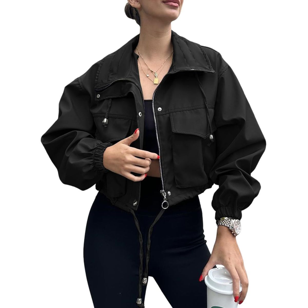 TIOZONEY - Trench para mujer-Negro