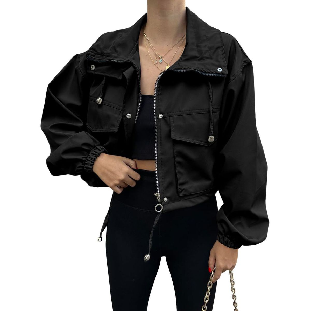 TIOZONEY - Trench para mujer-Negro