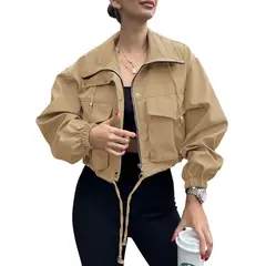 TIOZONEY - Trench para mujer-Marrón