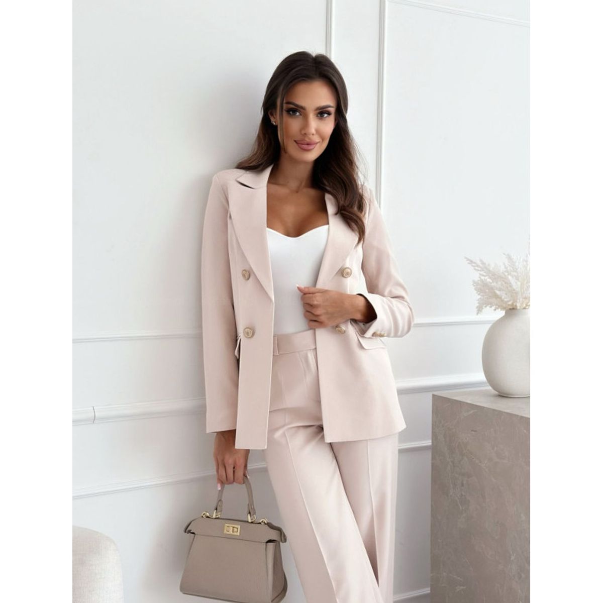 TIOZONEY - Blazer de mujer- Beige