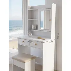 GENERICO - Tocador Minimalista Moderno Con Luz Led Touch Y Cajones Y Taburete Organizador Blanco 60x42x137cm