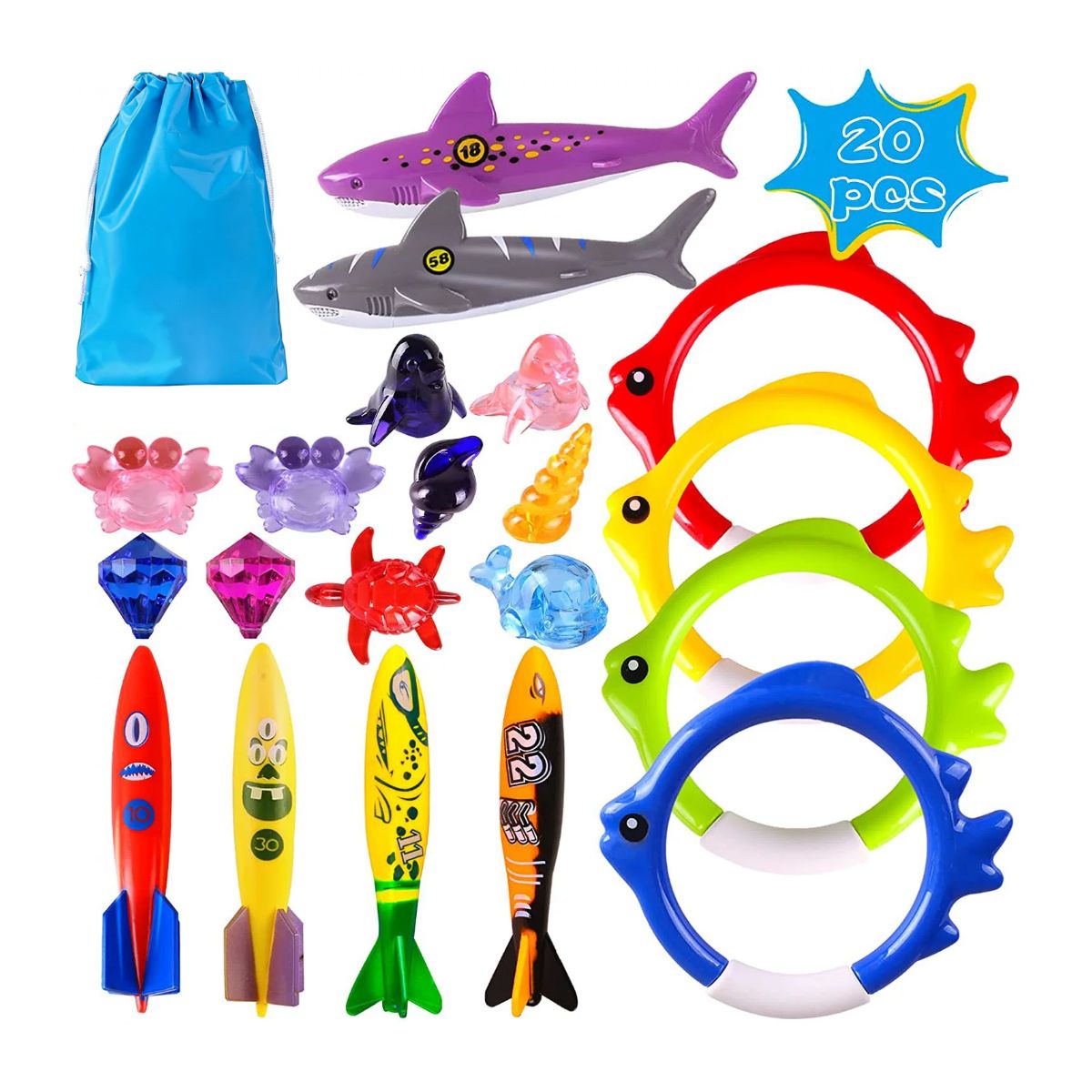 KINDA NICE - Set 20 De Juegos De Buceo Para Ninos, Piscina Y Playa