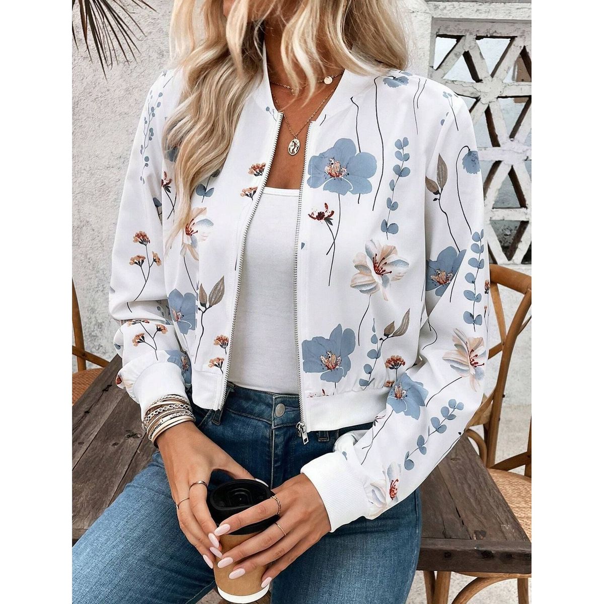 TIOZONEY - Chaqueta de mujer - Blanco