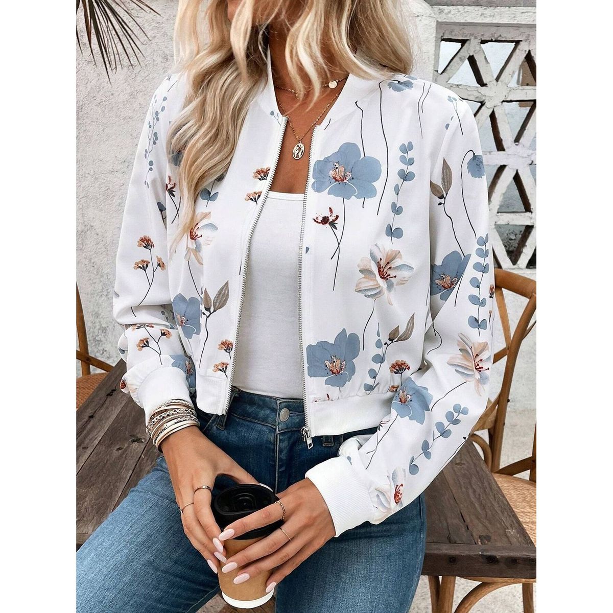 TIOZONEY - Chaqueta de mujer - Blanco