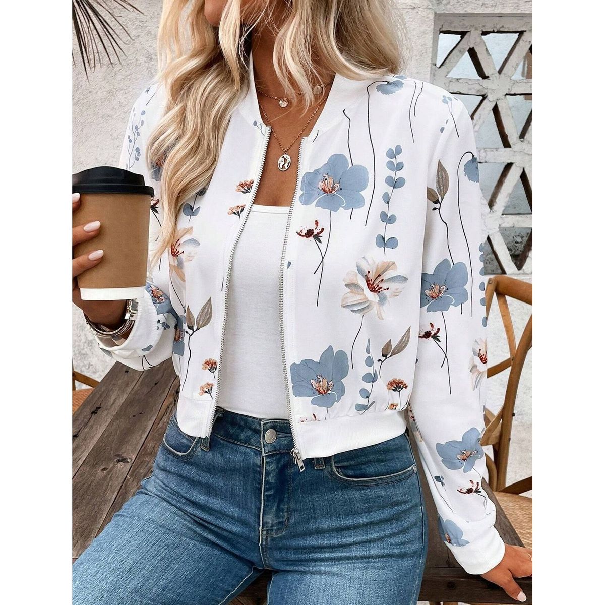 TIOZONEY - Chaqueta de mujer - Blanco