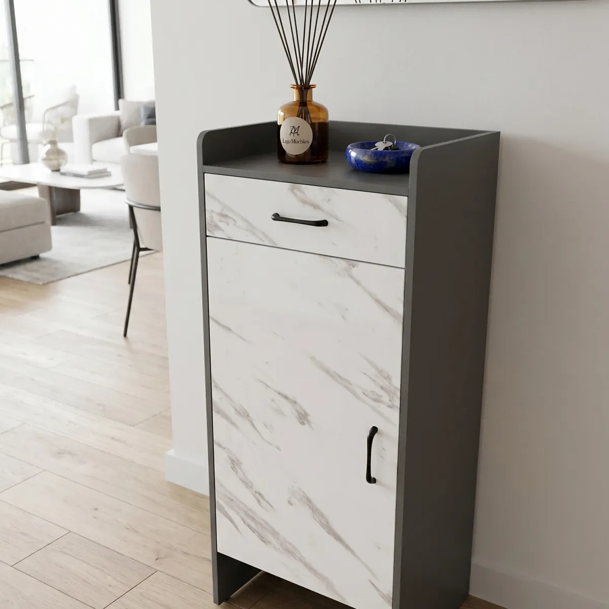 GENERICO - Zapatera Estrecho Textura Marmol Moderna Minimalista  Con Cajon Y Puerta 45x32x106cm