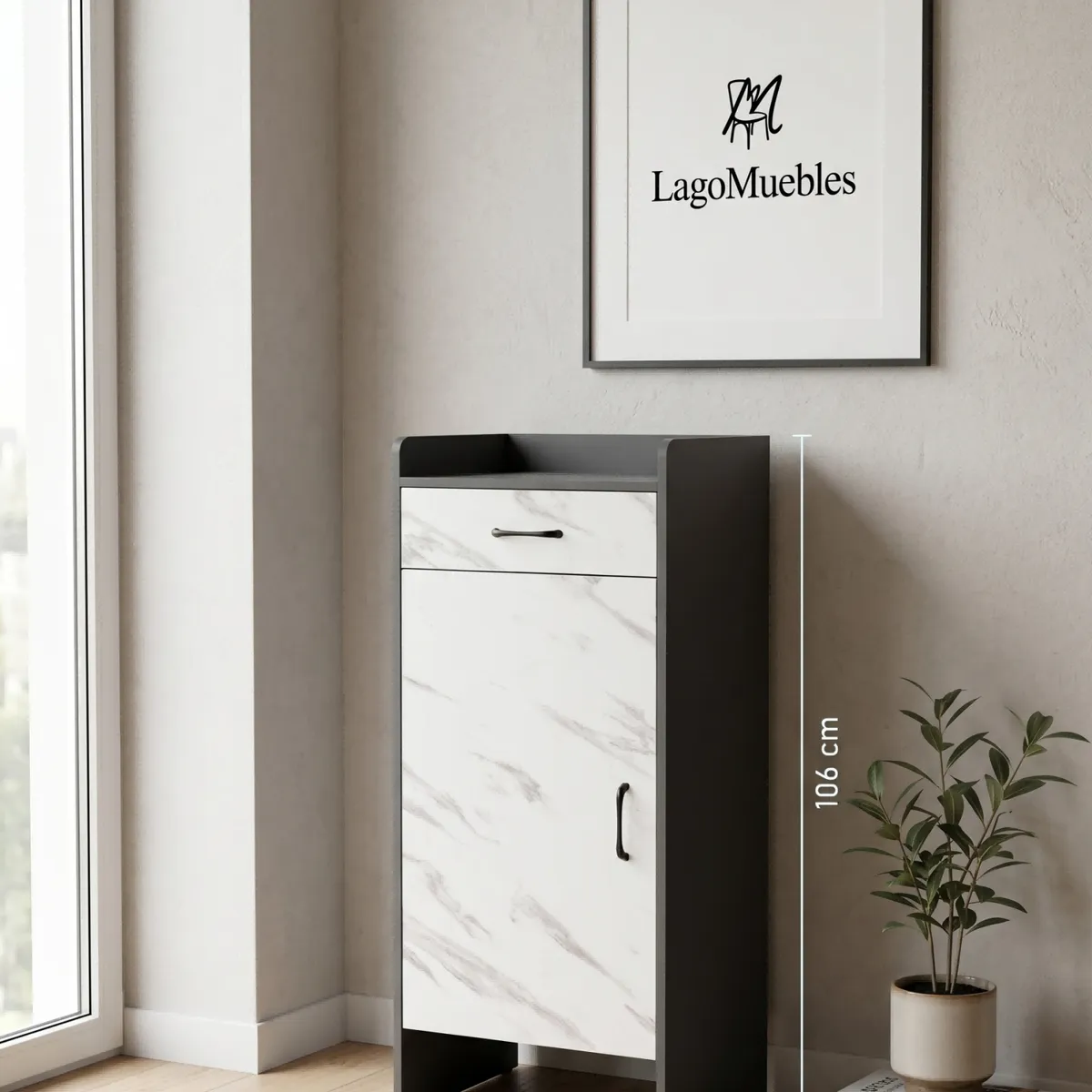 GENERICO - Zapatera Estrecho Textura Marmol Moderna Minimalista  Con Cajon Y Puerta 45x32x106cm