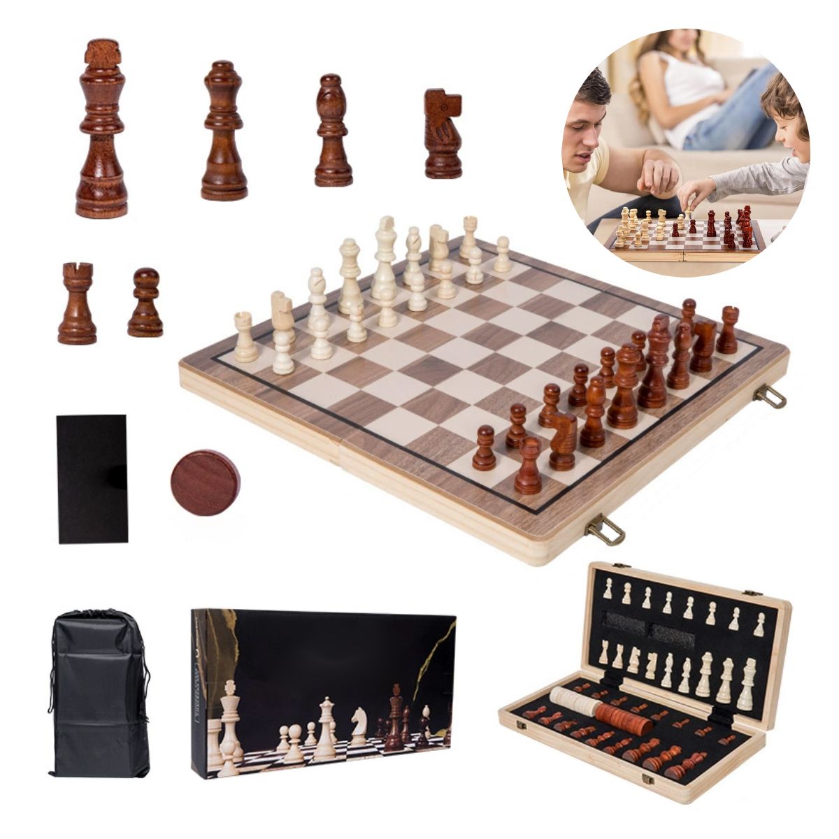 KINDA NICE - Set De Ajedrez Magnético De Madera 2 En 1 - Set De Juguetes