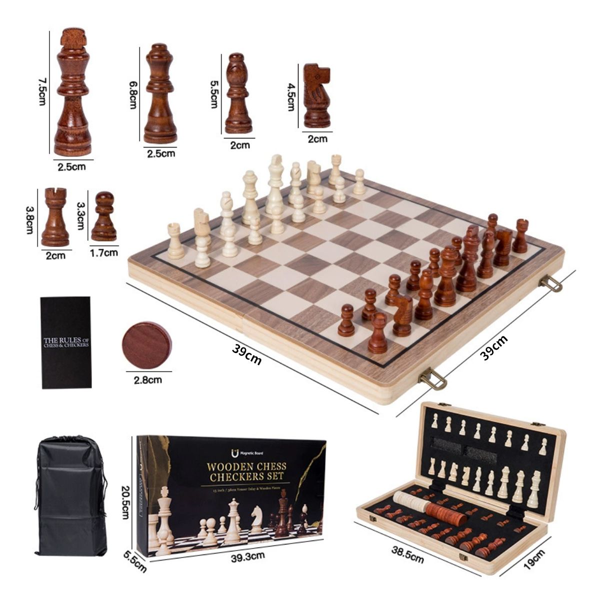 KINDA NICE - Set De Ajedrez Magnético De Madera 2 En 1 - Set De Juguetes