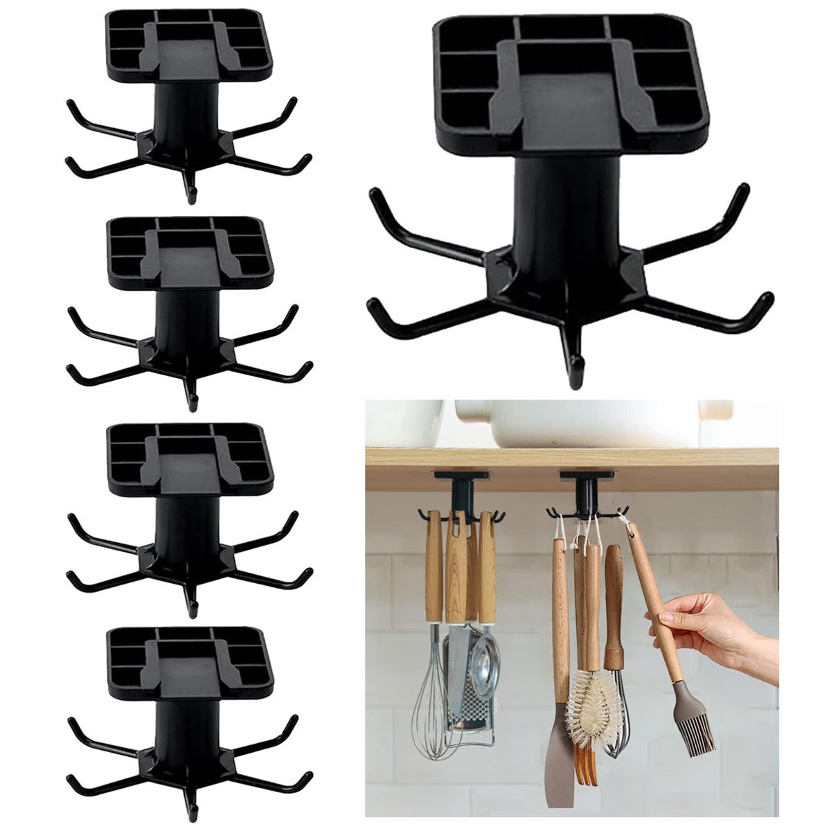 GENERICO - 5 Ganchos Adhesivos Giratorio Para Colgar Utensilios Para Cocina Debajo Del Gabinete Baño