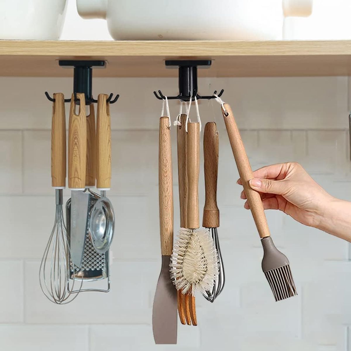 GENERICO - 5 Ganchos Adhesivos Giratorio Para Colgar Utensilios Para Cocina Debajo Del Gabinete Baño