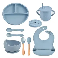 TIOZONEY - Juego De Cubiertos De Silicona Antideslizante Para Bebé 7pcs