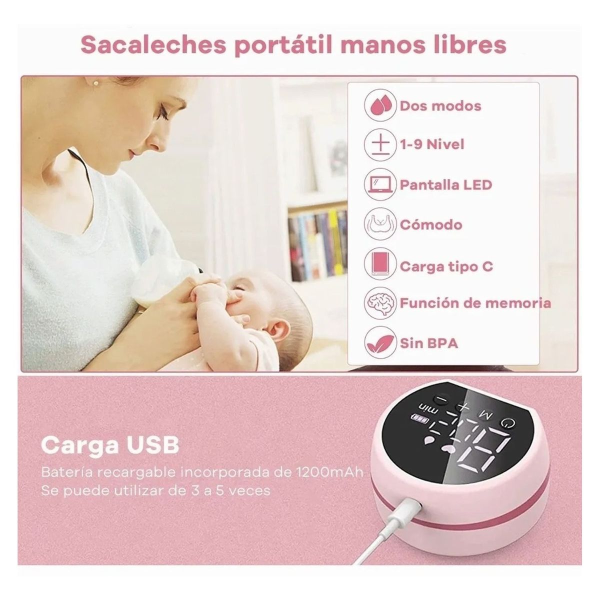 TIOZONEY - Extractor De Leche Eléctrico Portátil Manos Libres