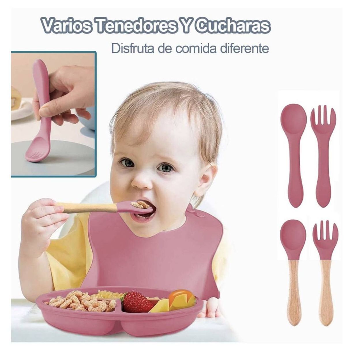 TIOZONEY - Platos De Silicona Bebe Juego De Cubiertos Antideslizante
