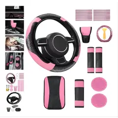 AIZO - Funda de Volante PVC Rosa Antideslizante Universal para Auto Set 38 Piezas