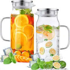 GENERICO - 2Pcs Jarra De Agua De Vidrio Con Tapa 1000ml Para Bebidas Frío Y Calor