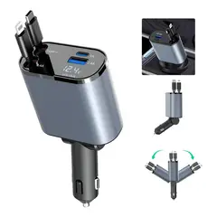 KUANGYE - Cargador Retráctil De Auto 60W USB-C Para iPhone Samsung 2 Puertos