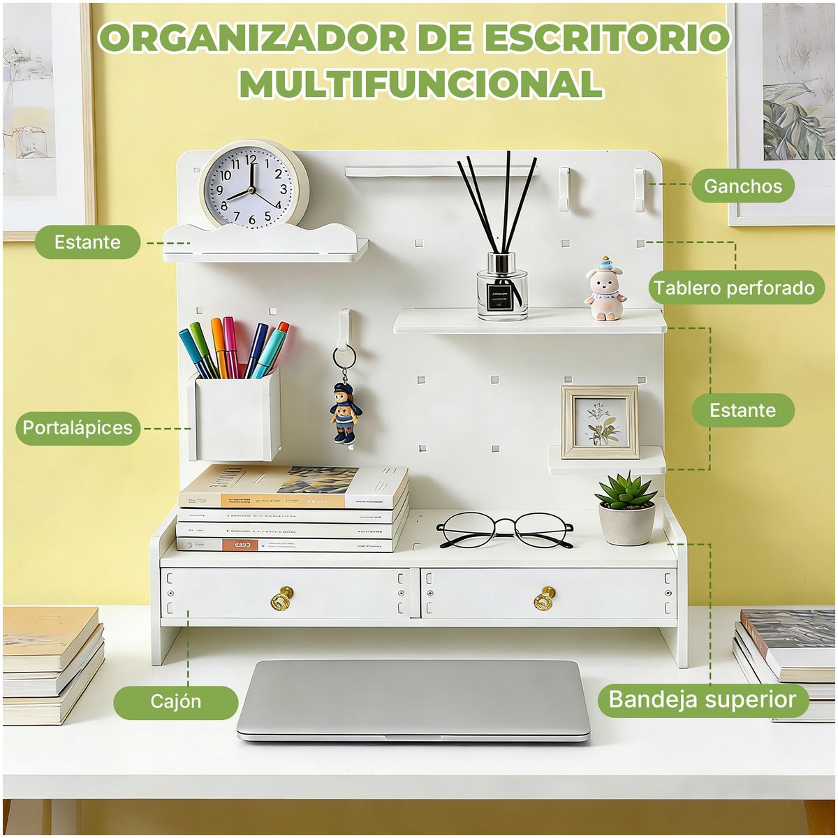 VIDITA - Organizador De Escritorio Con Panel Perforado Cajones Repisas Ganchos Oficina