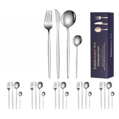 TIOZONEY - Conjunto de cubiertos plateados de 24 piezas