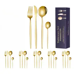 TIOZONEY - Conjunto de cubiertos dorados de 24 piezas