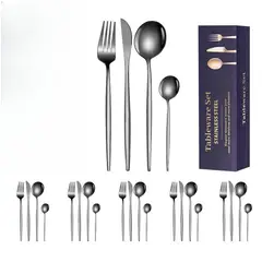 TIOZONEY - Conjunto de cubiertos color plata satinada de 24 piezas​