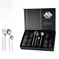 TIOZONEY - Conjunto de cubiertos plateados de 24 piezas