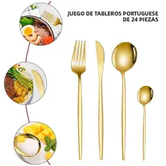 TIOZONEY - Conjunto de cubiertos dorados de 24 piezas